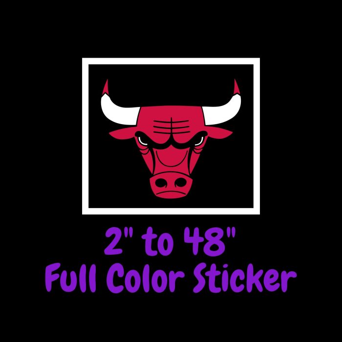 Chicago Bulls - Black Square With Bull Head - Full Color Vinyl Sticker - Custom Size