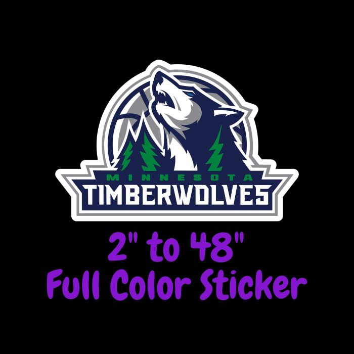 Minnesota Timberwolves Full Color Vinyl Sticker - Custom Size