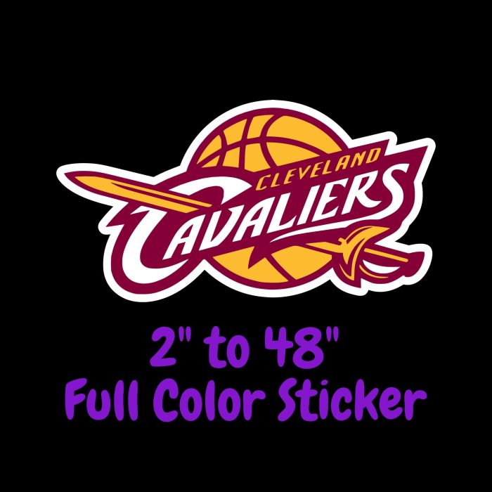Cleveland Cavaliers - Gold Basketball With Name - Full Color Vinyl Sticker - Custom Size