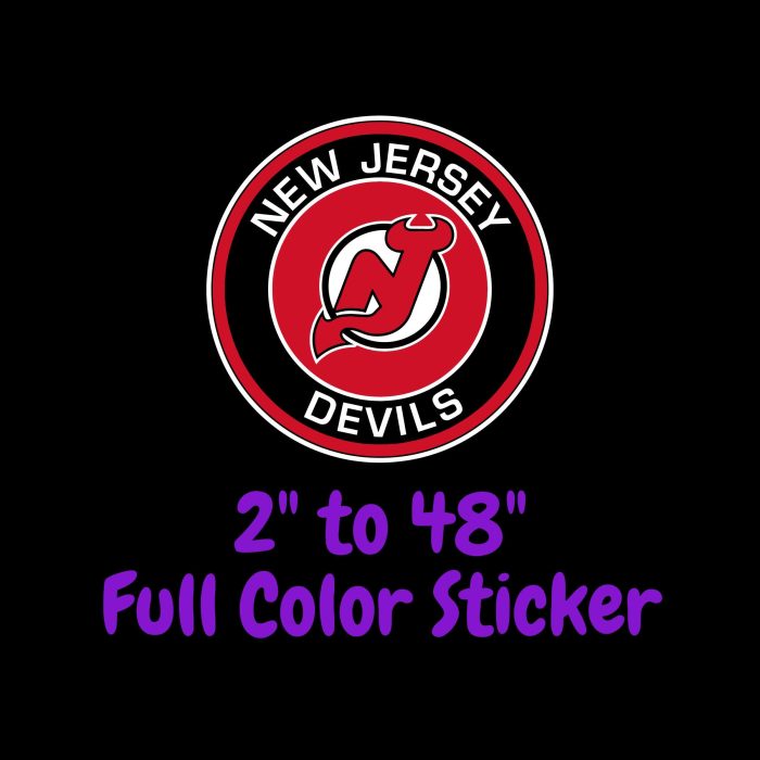New Jersey Devils - Red And Black Circle - Full Color Vinyl Sticker - Custom Size