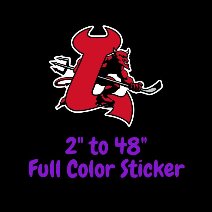 New Jersey Devils - Devil With Hockey Stick - Full Color Vinyl Sticker - Custom Size
