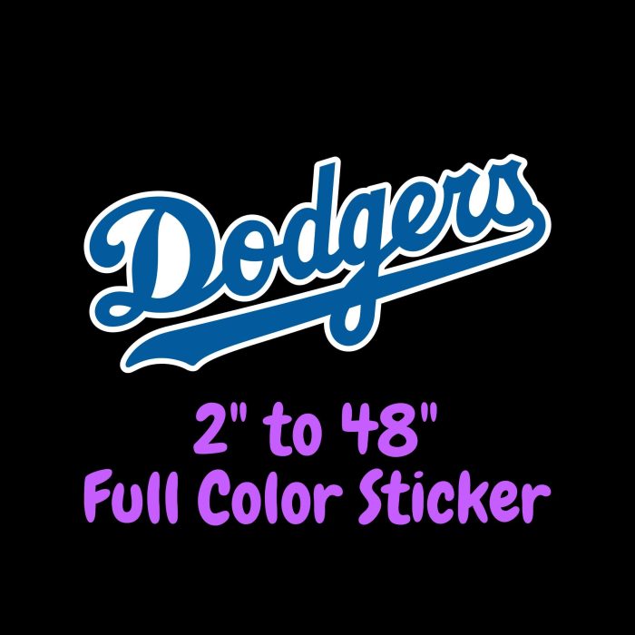 Los Angeles Dodgers - Cursive Dodgers - Full Color Vinyl Sticker - Custom Size