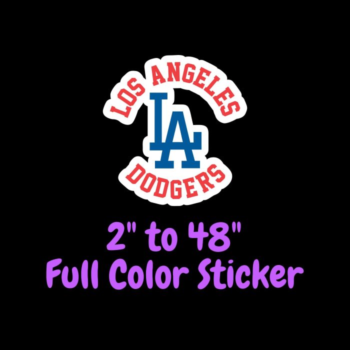 Los Angeles Dodgers - LA With Name - Full Color Vinyl Sticker - Custom Size