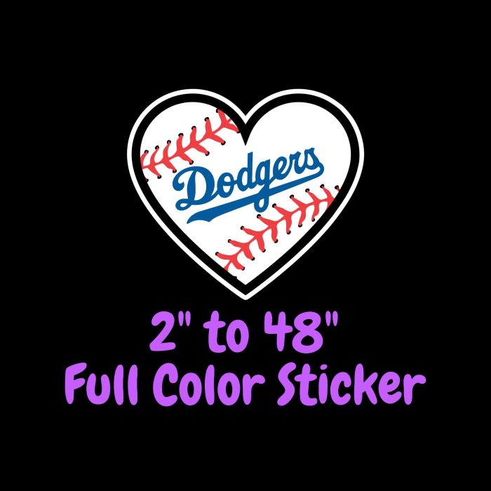 Los Angeles Dodgers - Heart Dodgers In Middle - Full Color Vinyl Sticker - Custom Size