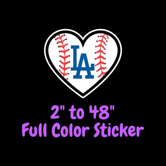 Los Angeles Dodgers - Heart LA In Middle - Full Color Vinyl Sticker - Custom Size