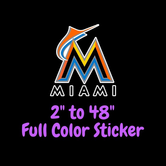 Miami Marlins - Black M With Miami - Full Color Vinyl Sticker - Custom Size