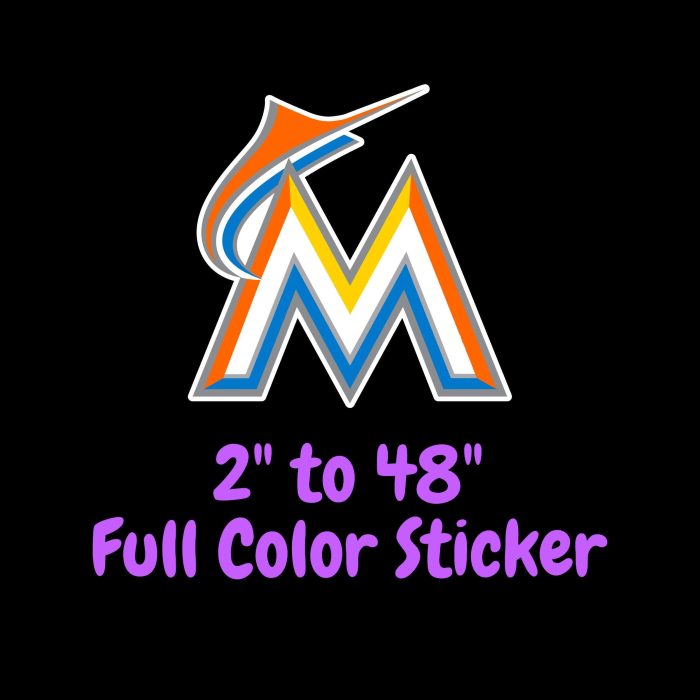 Miami Marlins - White M - Full Color Vinyl Sticker - Custom Size