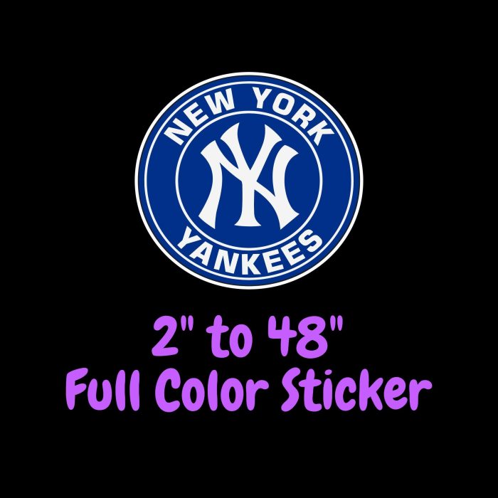 New York Yankees - Blue Circle With Name - Full Color Vinyl Sticker - Custom Size