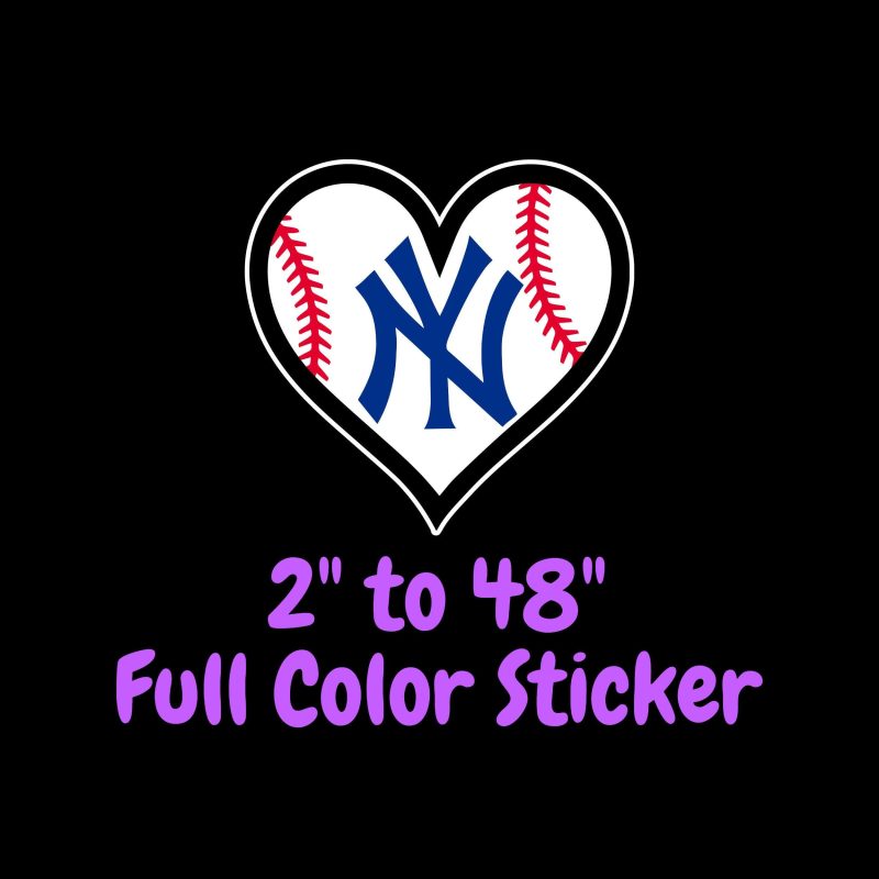 New York Yankees - Heart - Full Color Vinyl Sticker - Custom Size