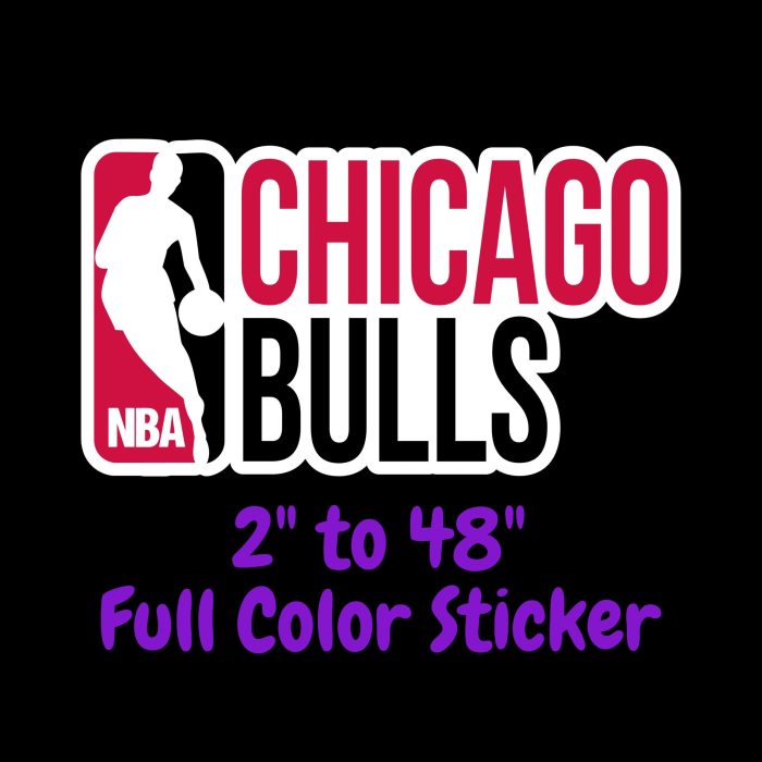 Chicago Bulls - NBA Logo With Name - Full Color Vinyl Sticker - Custom Size