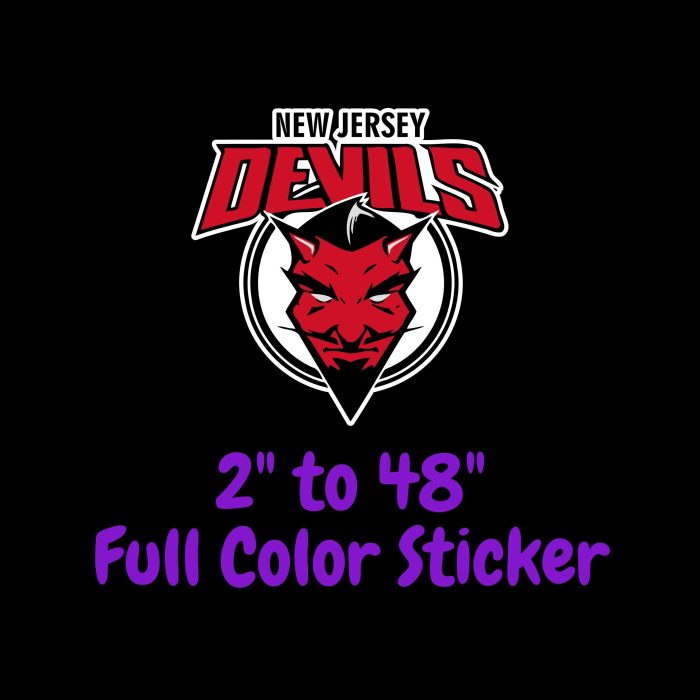 New Jersey Devils - Devil With Name On Top - Full Color Vinyl Sticker - Custom Size