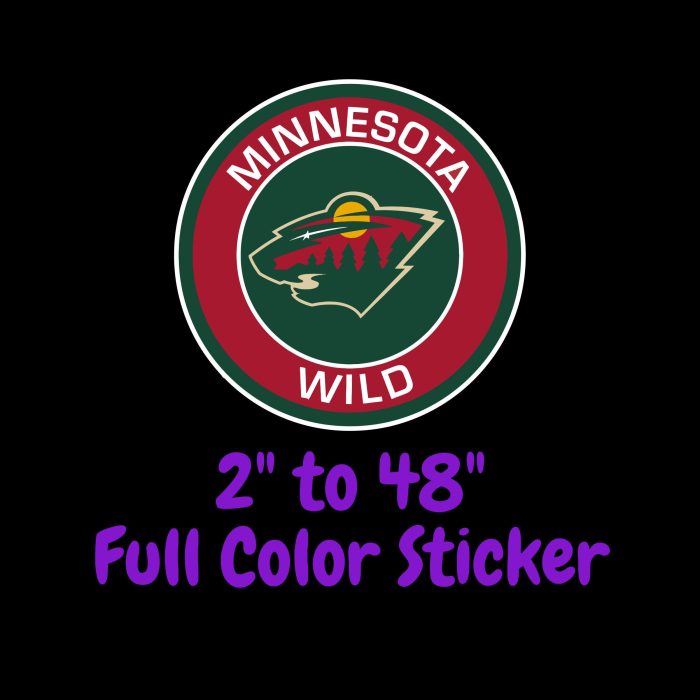 Minnesota Wild -  Red Circle With Name - Full Color Vinyl Sticker - Custom Size