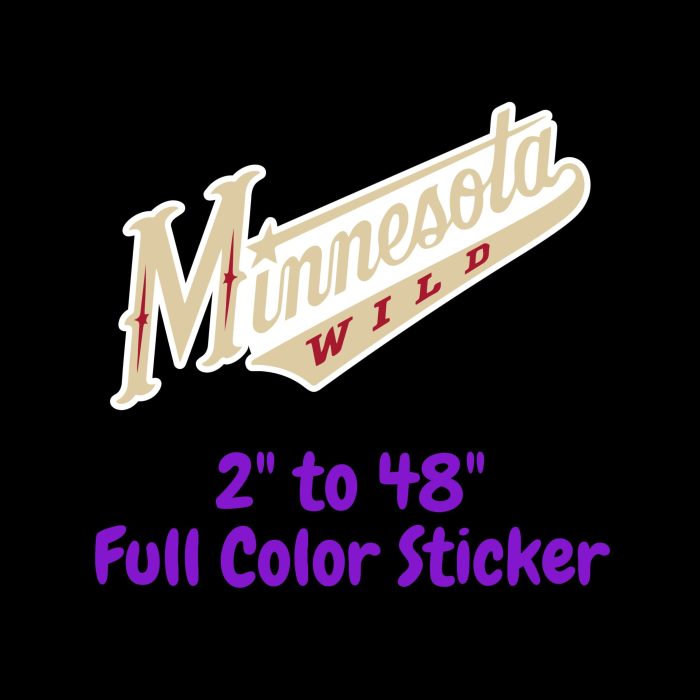 Minnesota Wild - Slanted  Name - Full Color Vinyl Sticker - Custom Size