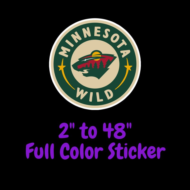 Minnesota Wild - Green Circle With Name - Full Color Vinyl Sticker - Custom Size