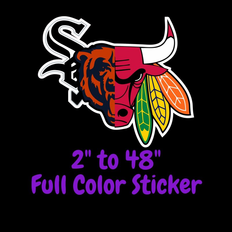 Chicago Sports Teams Mashup Full Color Vinyl Sticker - Custom Size