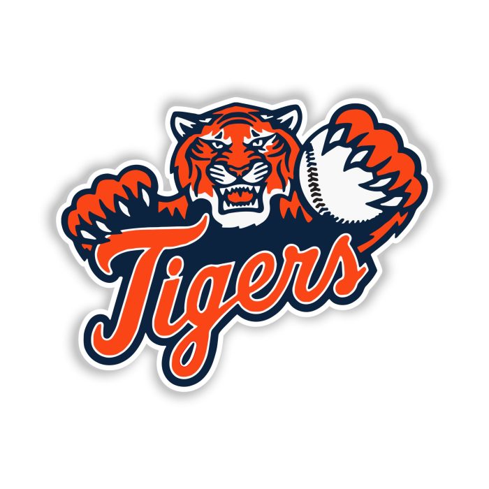Detroit Tigers - Tiger With Baseball - Full Color Vinyl Sticker - Custom Size