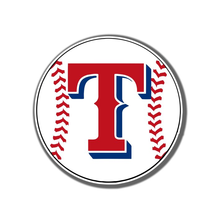 Texas Rangers - Baseball With T - Full Color Vinyl Sticker - Custom Size