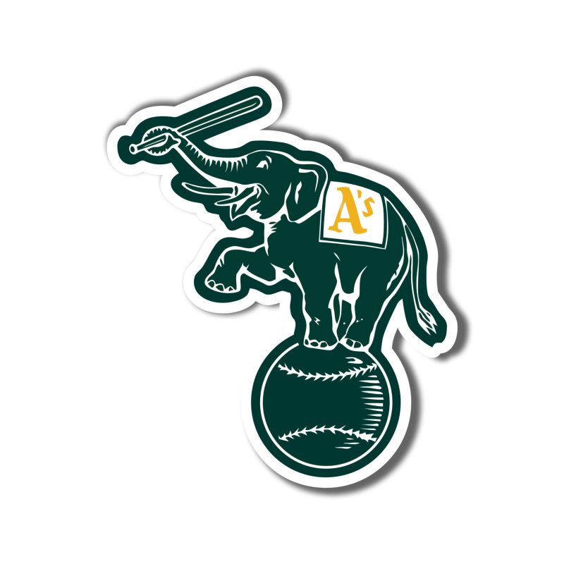 Oakland Athletics - Elephant On Baseball - Full Color Vinyl Sticker - Custom Size
