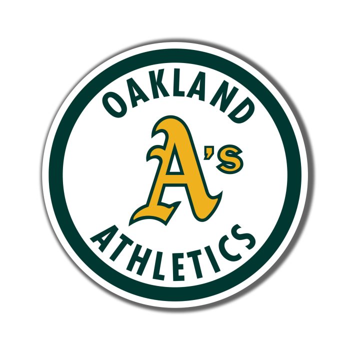 Oakland Athletics - White Circle With Name - Full Color Vinyl Sticker - Custom Size