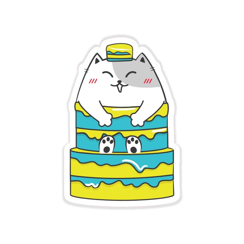 Fat Cat Birthday - Full Color Vinyl Decal - Custom Size