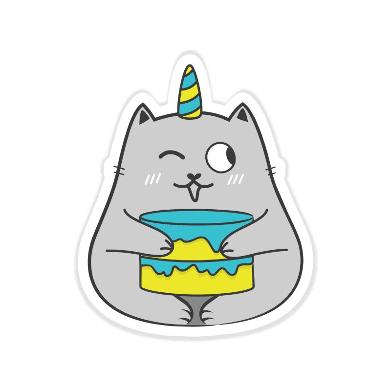Fat Cat Birthday - Full Color Vinyl Decal - Custom Size