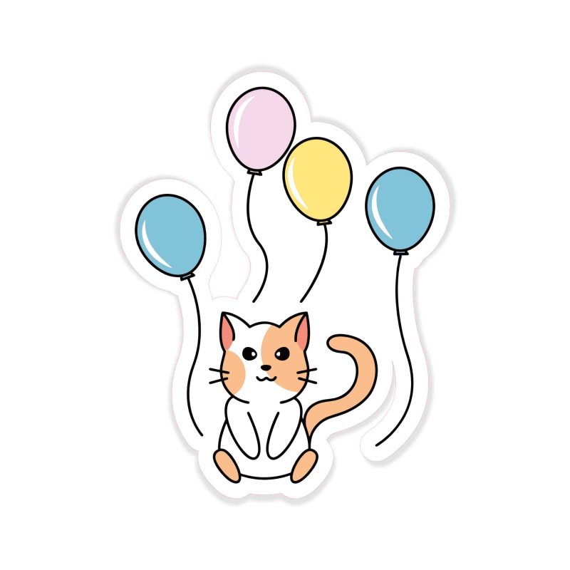 Birthday Cat - Full Color Vinyl Decal - Custom Size