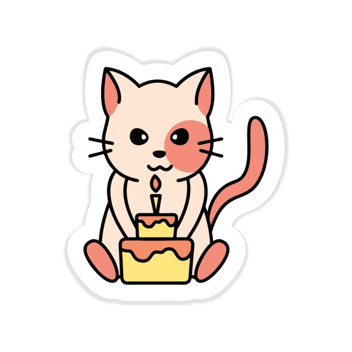 Birthday Cat - Full Color Vinyl Decal - Custom Size