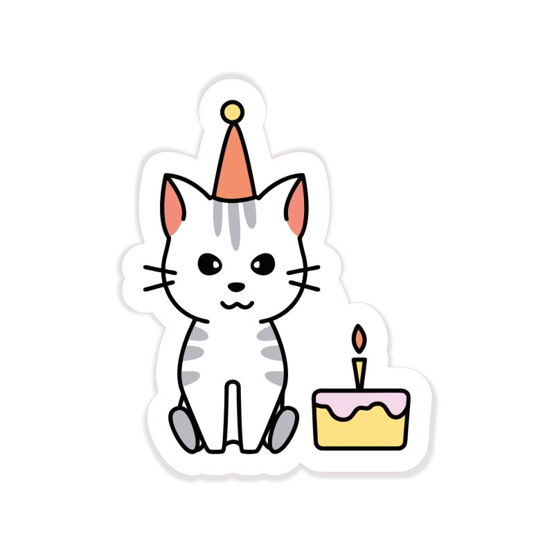 Birthday Cat - Full Color Vinyl Decal - Custom Size