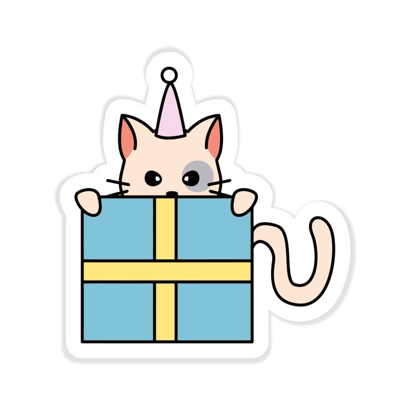 Birthday Cat - Full Color Vinyl Decal - Custom Size