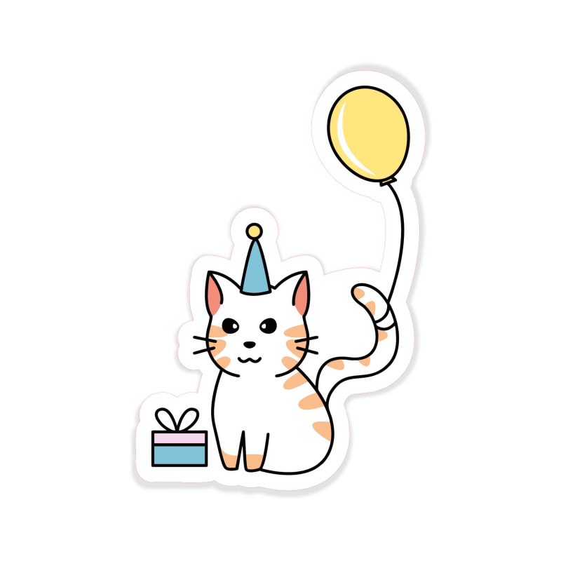 Birthday Cat - Full Color Vinyl Decal - Custom Size