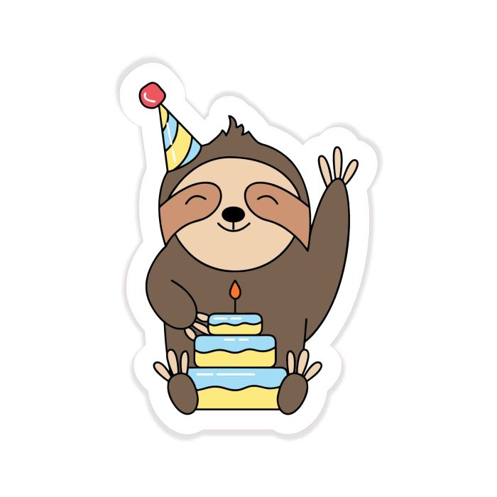 Birthday Sloth - Full Color Vinyl Decal - Custom Size