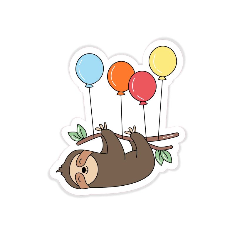 Birthday Sloth - Full Color Vinyl Decal - Custom Size