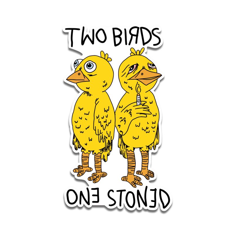 Two Birds One Stoned Full Color Vinyl Decal - Custom Size