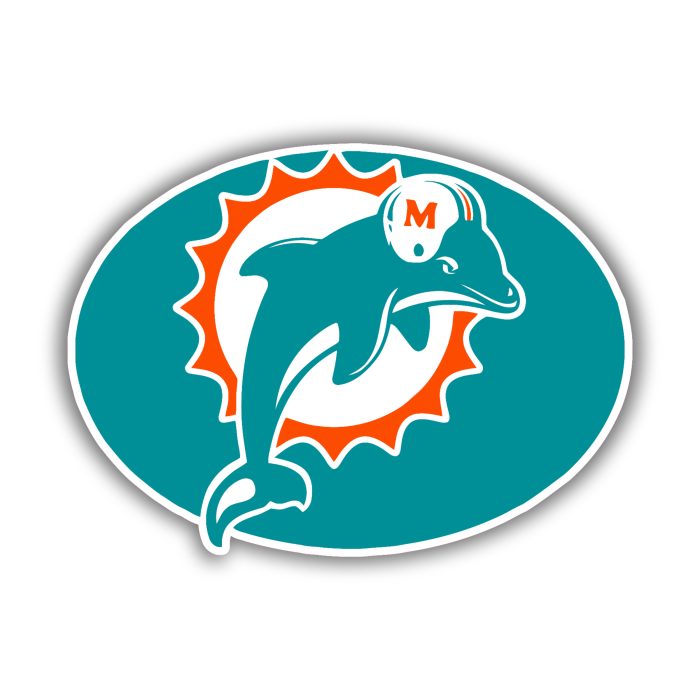 Miami Dolphins - Oval -  Full Color Vinyl Sticker - Custom Size