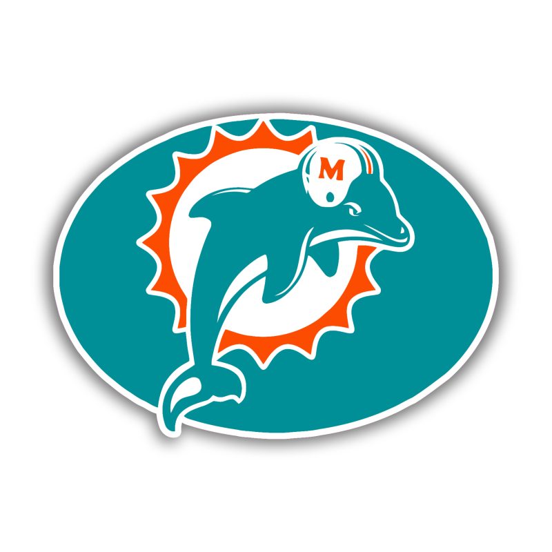 Miami Dolphins - Oval -  Full Color Vinyl Sticker - Custom Size