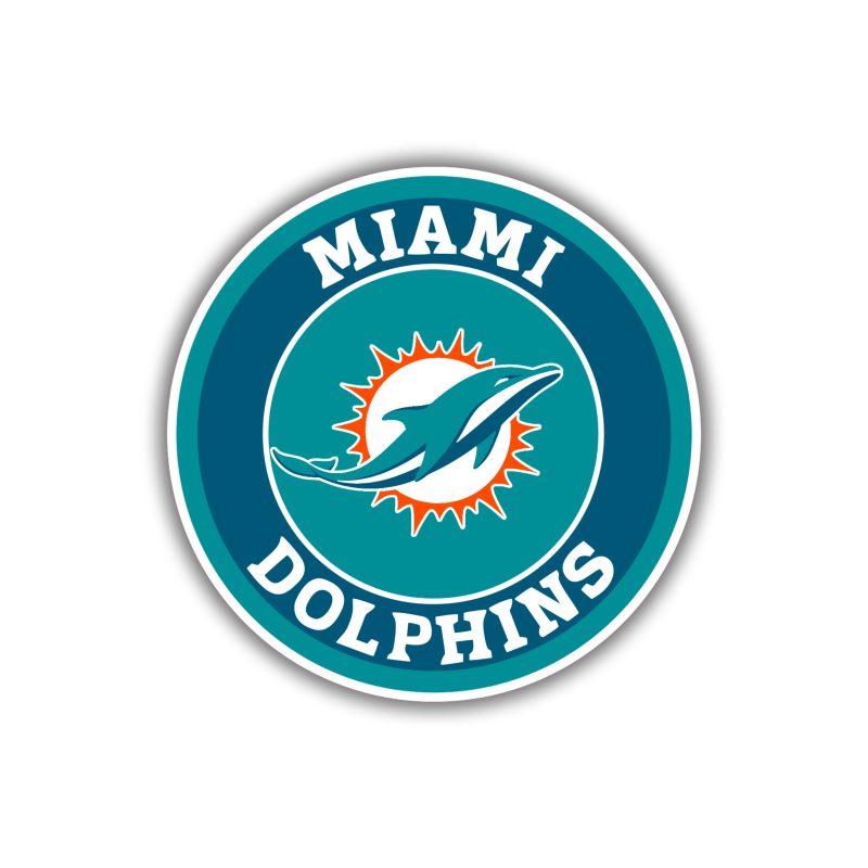 Miami Dolphins - Circle - Full Color Vinyl Sticker - Custom Size