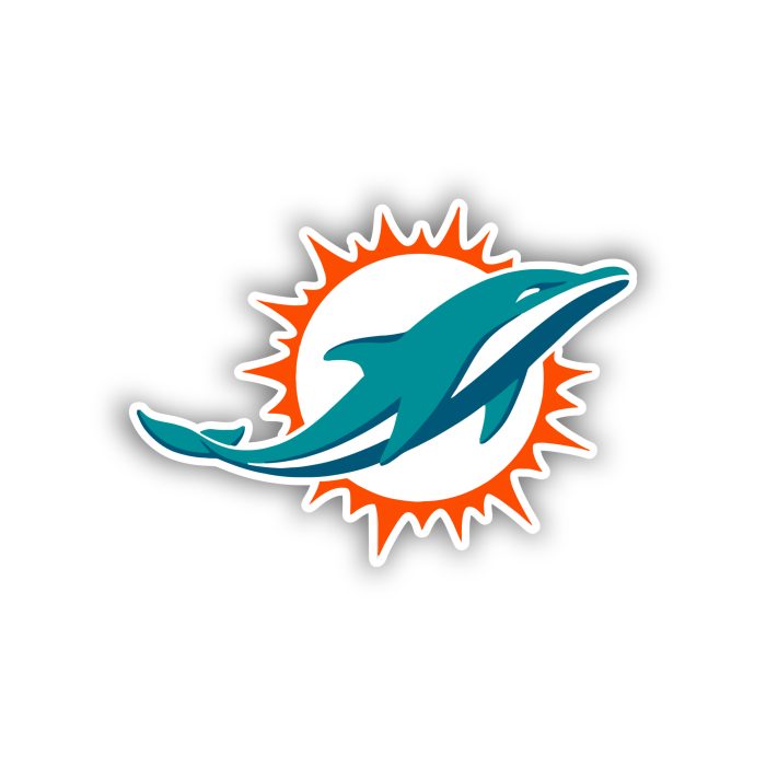 Miami Dolphins - Sun -  Full Color Vinyl Sticker - Custom Size