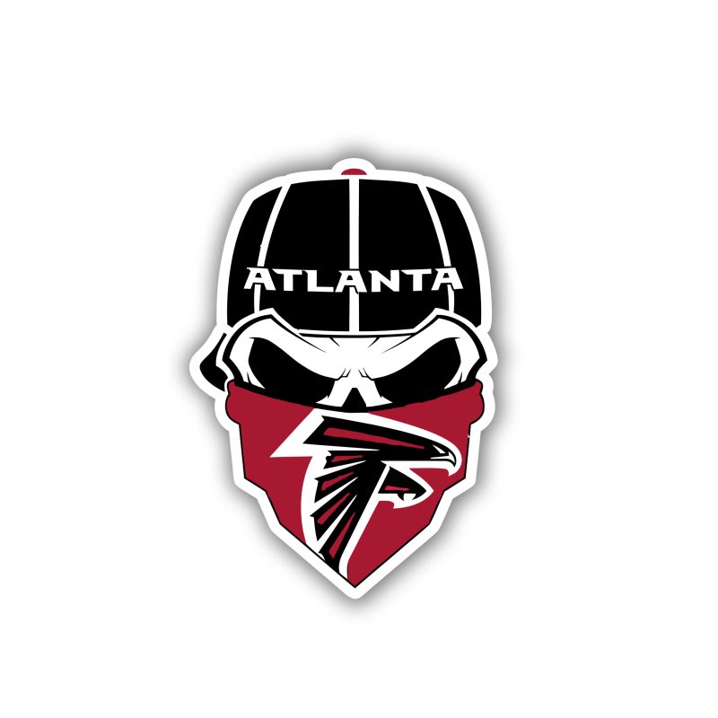 Atlanta Falcons - Skull With Bandana - Full Color Vinyl Sticker - Custom Size