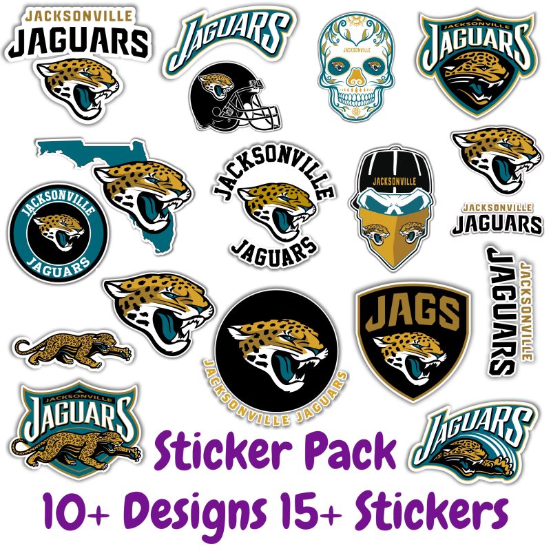 Jacksonville Jaguars Sticker Pack; Hydroflask decal ; Laptop Decal ; Yeti Decal;  Cell phone Decal;  Vinyl Car Decal- Custom Size