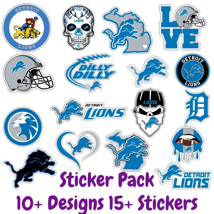 Detroit Lions Sticker Pack; Hydroflask decal ; Laptop Decal ; Yeti Decal;  Cell phone Decal;  Vinyl Car Decal- Custom Size