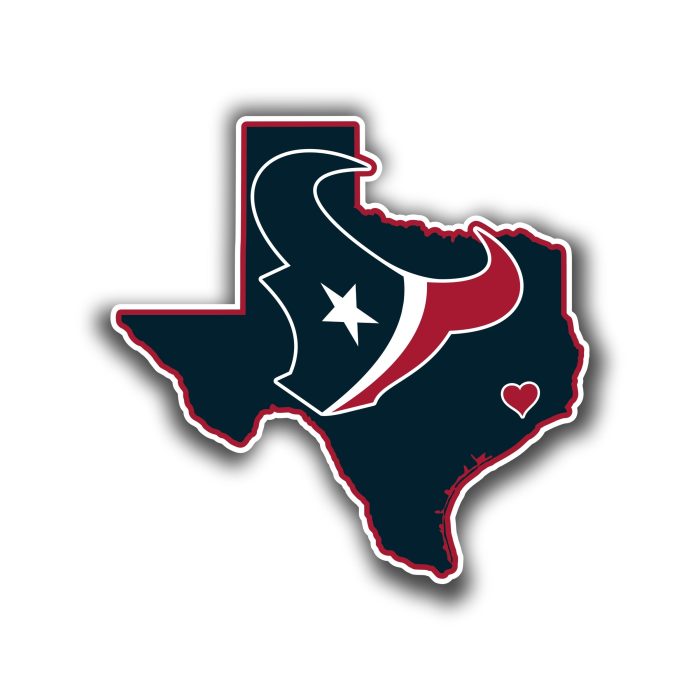 Houston Texans -State With Head - Full Color Vinyl Sticker - Custom Size