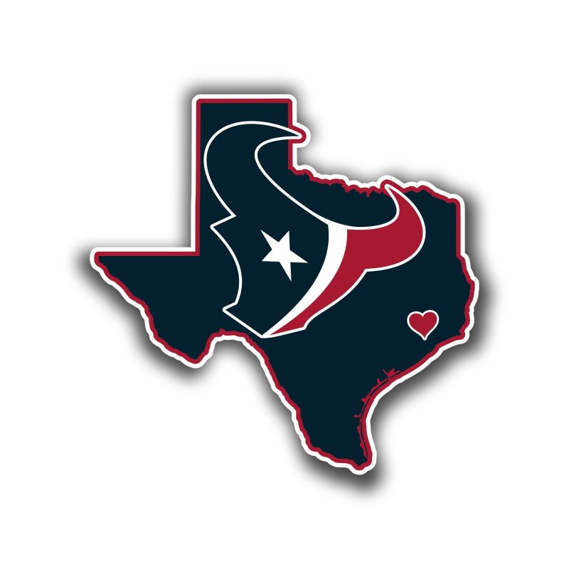 Houston Texans -State With Head - Full Color Vinyl Sticker - Custom Size
