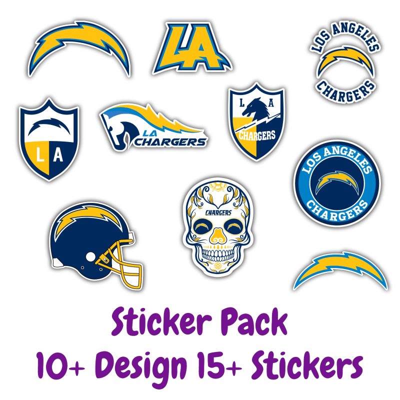 Los Angeles Chargers Sticker Pack; Hydroflask decal ; Laptop Decal ; Yeti Decal;  Cell phone Decal;  Vinyl Car Decal- Custom Size