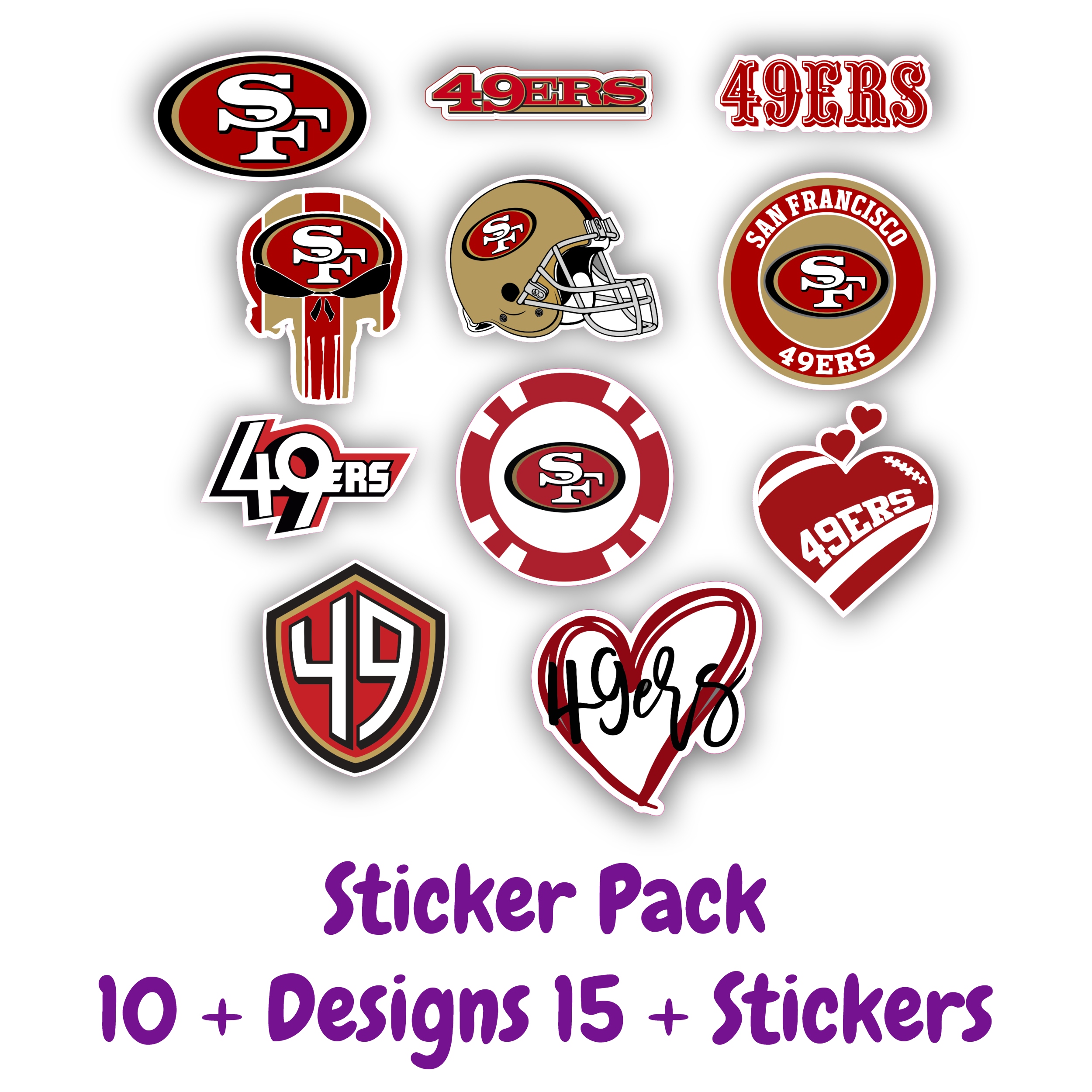 San Francisco 49ers Sticker Pack; ; Laptop Decal ; Yeti Decal; Cell phone Decal; Vinyl Car Decal