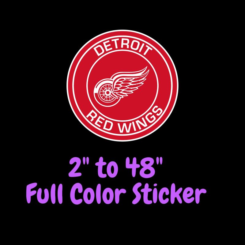 Detroit Red Wings - Circle With Name - Full Color Vinyl Sticker - Custom Size
