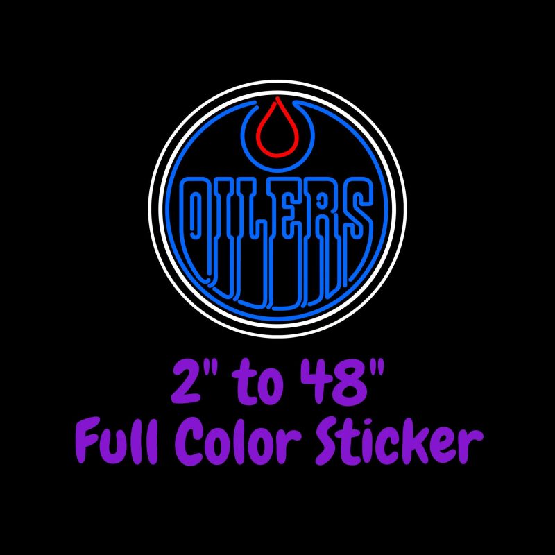 Edmonton Oilers - Black Circle With Oilers - Full Color Vinyl Sticker - Custom Size