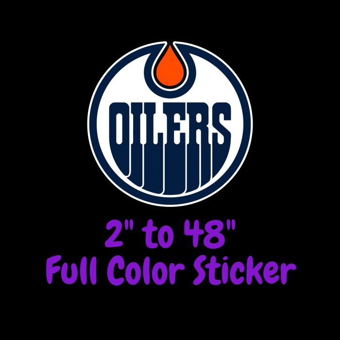 Edmonton Oilers - White Circle With Oilers - Full Color Vinyl Sticker - Custom Size