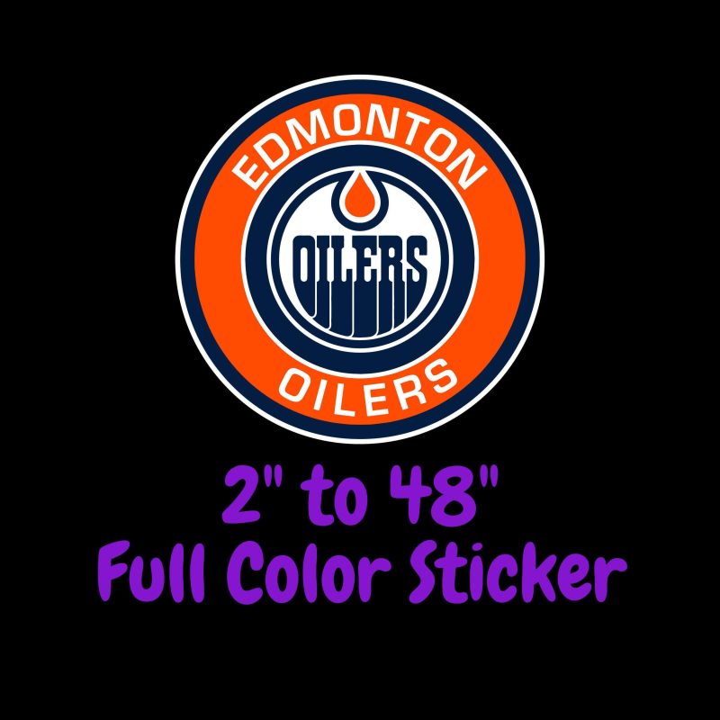 Edmonton Oilers - Orange Circle With Name - Full Color Vinyl Sticker - Custom Size