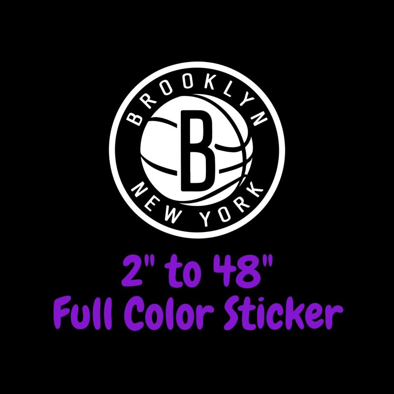 Brooklyn Nets - Black Circle With Name - Full Color Vinyl Sticker - Custom Size
