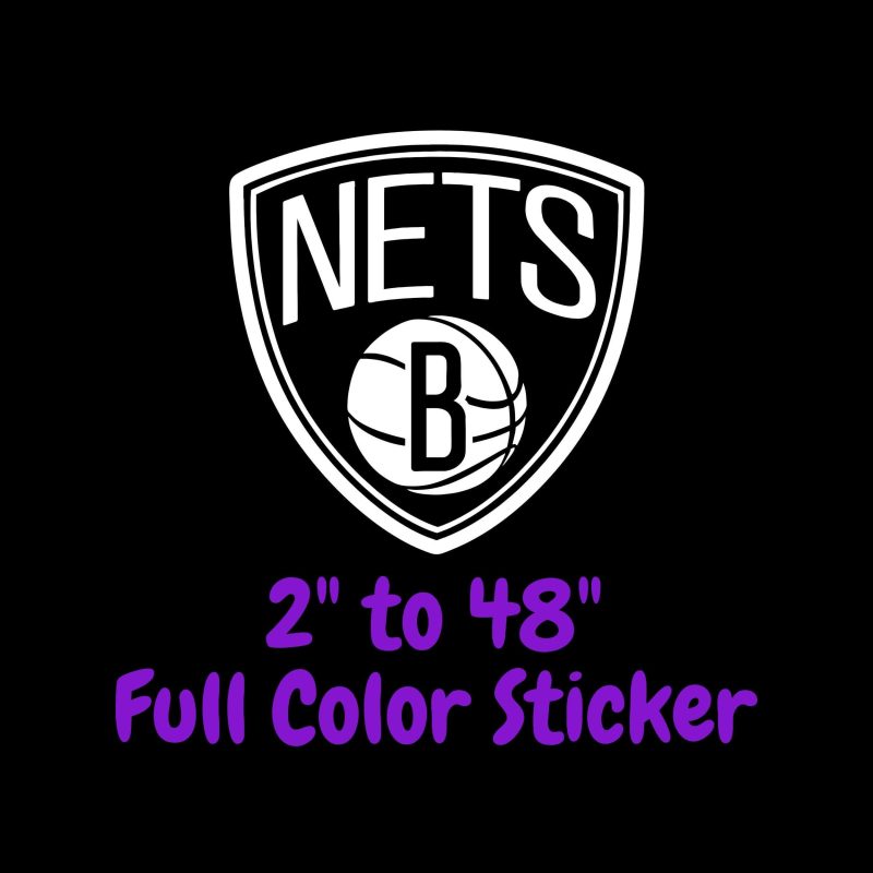Brooklyn Nets - Shield With Basketball And Nets - Full Color Vinyl Sticker - Custom Size